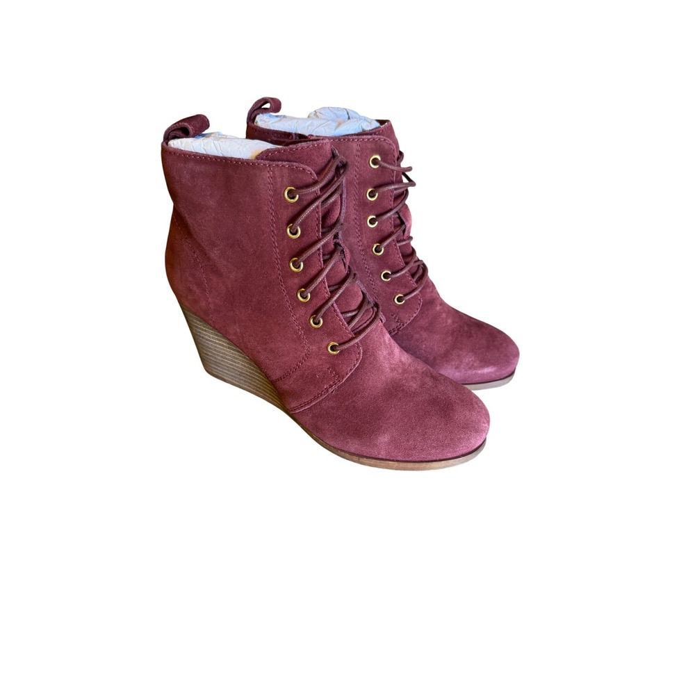 NWT Diba Blake Suede Wedge Booties Burgundy Lace-up Wedge Heel 3" Side Zip